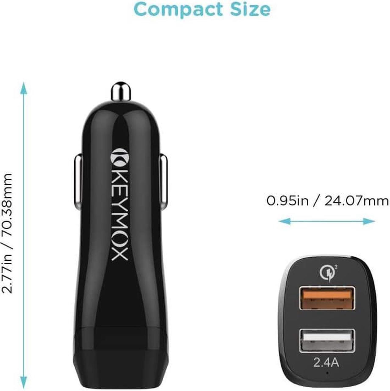 Alt view image 6 of 7 - Fast Charge Car Charger KEYMOX 30W Dual Port with Quick Charge 3.0 USB Cell Phone Car Adapter for iPhone 11 Pro Max  Note10+ / S10 Google Pixel 4 XL iPad AirPods Pro and More-Black