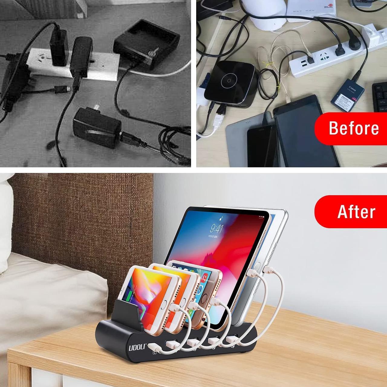 Alt view image 3 of 7 - 110W 5 Ports Fast Charging Station for Multiple Devices 100W Stand Organizer USB Type C Laptop Charger for Apple MacBook Pro Air, Compatible with iPad iPhone & Android Phone Tablet, Black