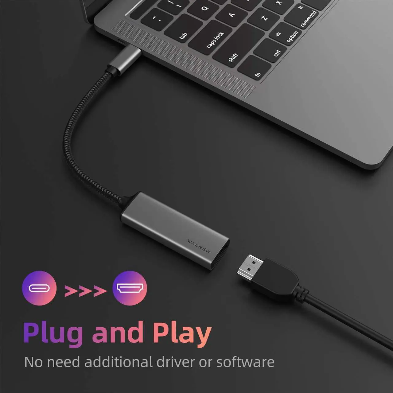 Alt view image 2 of 7 - USB C to HDMI Adapter (4K@60Hz), WALNEW USB Type-C to HDMI Adapter (Thunderbolt 3 Compatible), HDMI to USB C Adapter for MacBook Pro/Air, iPad Pro, Pixelbook, Dell XPS, Samsung Galaxy and More (Gray)