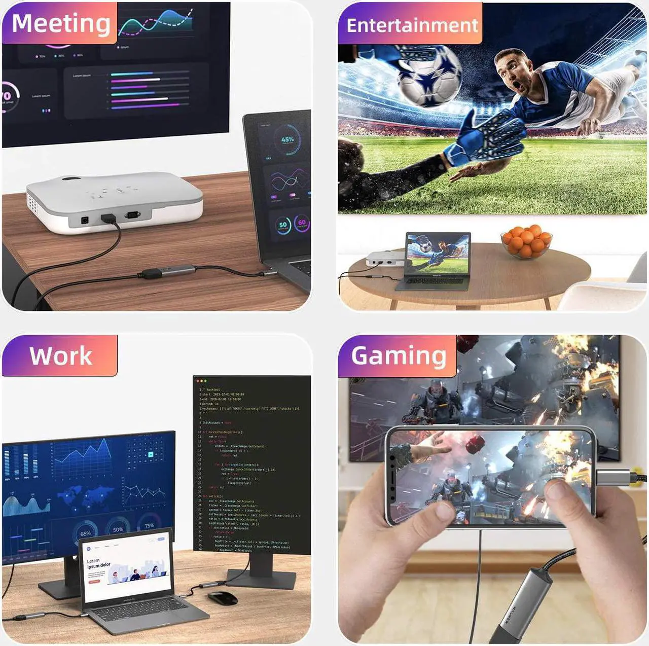 Alt view image 6 of 7 - USB C to HDMI Adapter (4K@60Hz), WALNEW USB Type-C to HDMI Adapter (Thunderbolt 3 Compatible), HDMI to USB C Adapter for MacBook Pro/Air, iPad Pro, Pixelbook, Dell XPS, Samsung Galaxy and More (Gray)