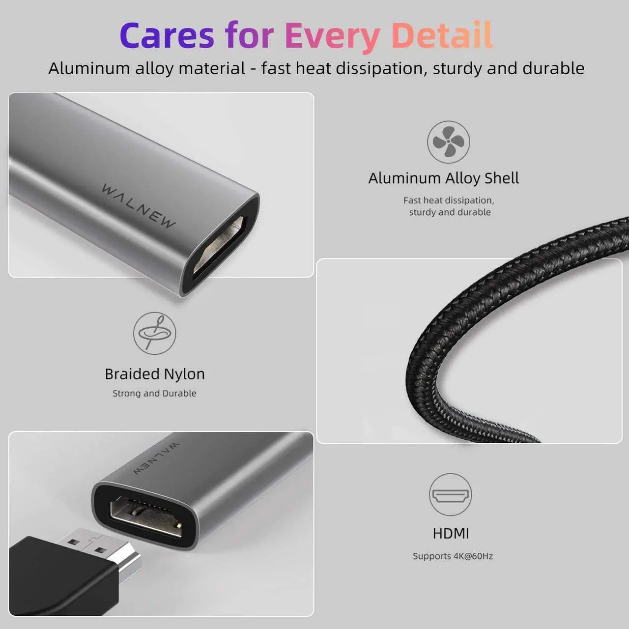 Alt view image 7 of 7 - USB C to HDMI Adapter (4K@60Hz), WALNEW USB Type-C to HDMI Adapter (Thunderbolt 3 Compatible), HDMI to USB C Adapter for MacBook Pro/Air, iPad Pro, Pixelbook, Dell XPS, Samsung Galaxy and More (Gray)