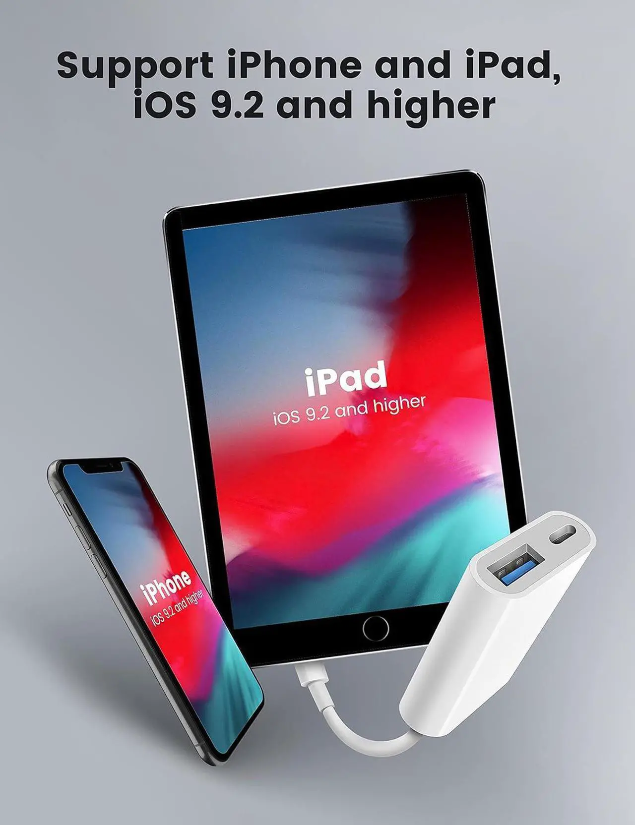 Alt view image 3 of 7 - USB Adapter for iPad/iPhone USB Female Adapter USB OTG Data Sync Cable Supports USB Flash Drives Memory SD Card Readers MIDI Players Mouse Keyboards Plug&Play