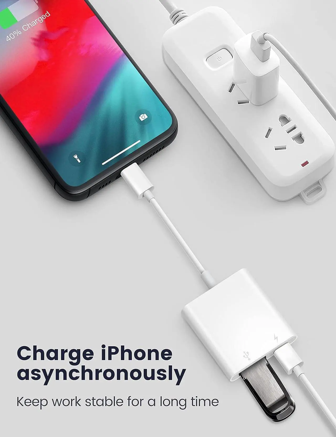 Alt view image 2 of 7 - USB Adapter for iPad/iPhone USB Female Adapter USB OTG Data Sync Cable Supports USB Flash Drives Memory SD Card Readers MIDI Players Mouse Keyboards Plug&Play
