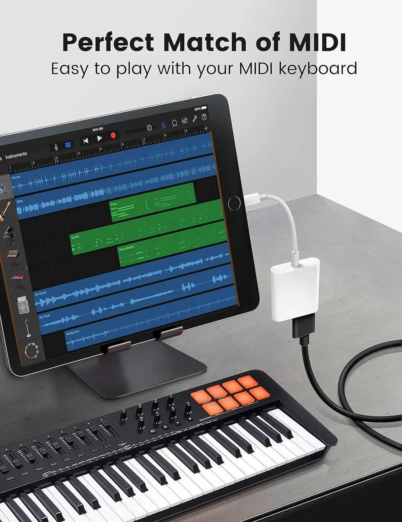 Alt view image 6 of 7 - USB Adapter for iPad/iPhone USB Female Adapter USB OTG Data Sync Cable Supports USB Flash Drives Memory SD Card Readers MIDI Players Mouse Keyboards Plug&Play