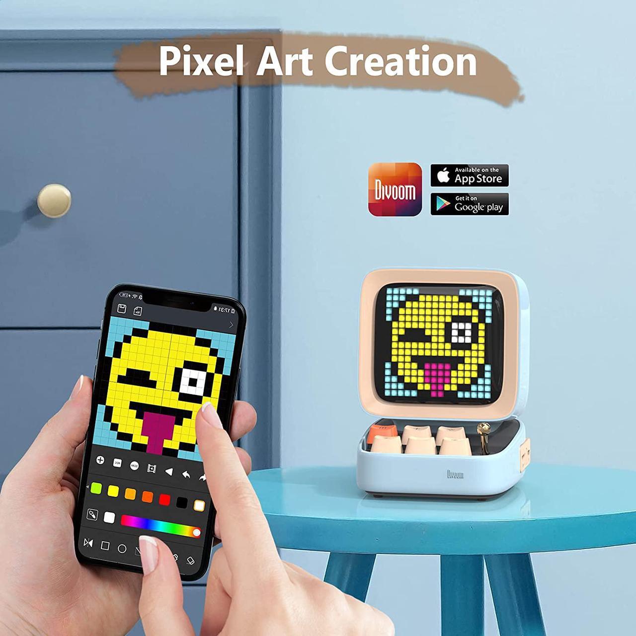 Alt view image 2 of 6 - Divoom Ditoo Retro Pixel Art Game Bluetooth Speaker with 16X16 LED App Controlled Front Screen (Blue) \u2026