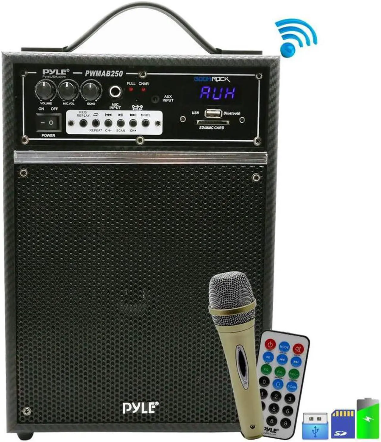 Alt view image 3 of 6 - Pyle 300 Watt Outdoor Indoor Wireless Bluetooth Portable PA Speaker 6.5 inch Subwoofer Sound System with USB SD Card Reader, Rechargeable Battery, Wired Microphone, FM Radio, Remote - PWMAB250BK