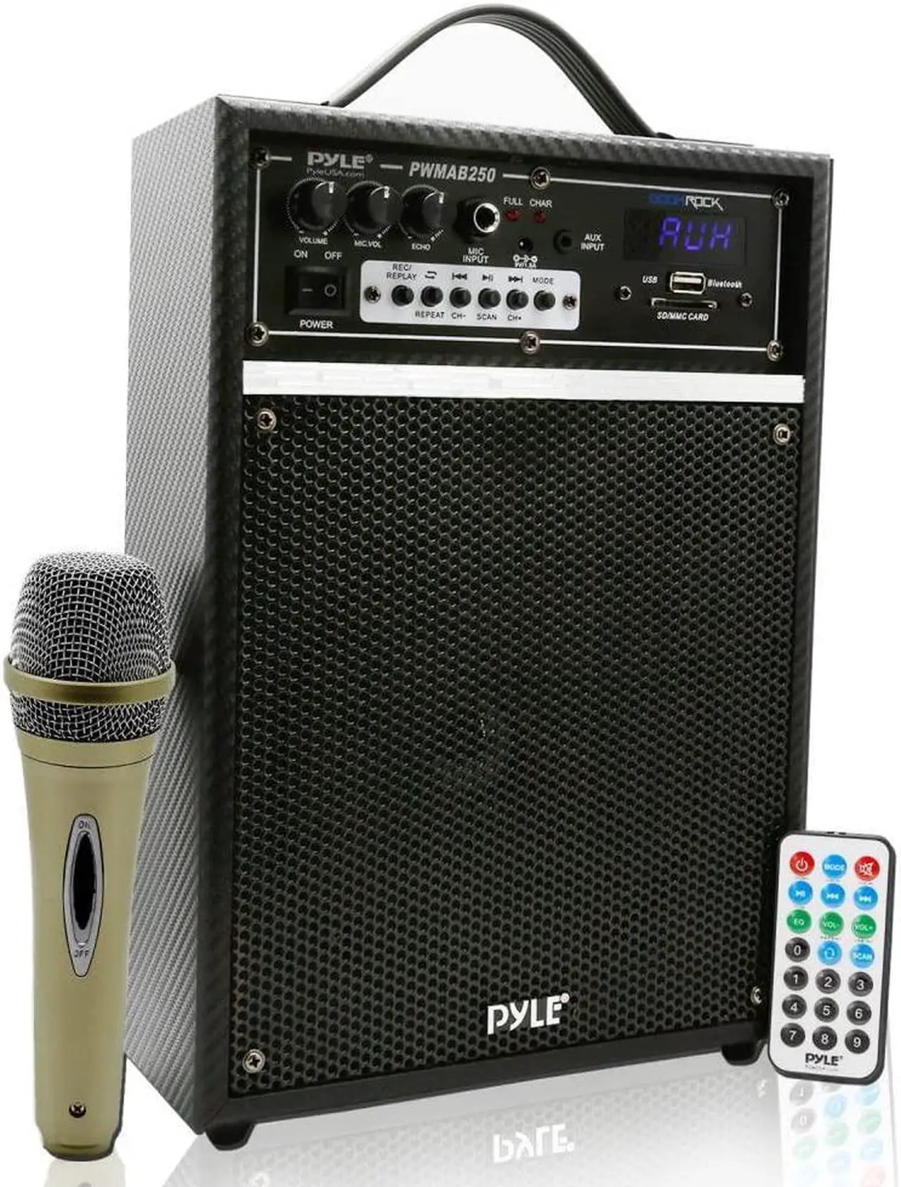 Main image of Pyle 300 Watt Outdoor Indoor Wireless Bluetooth Portable PA Speaker 6.5 inch Subwoofer Sound System with USB SD Card Reader, Rechargeable Battery, Wired Microphone, FM Radio, Remote - PWMAB250BK
