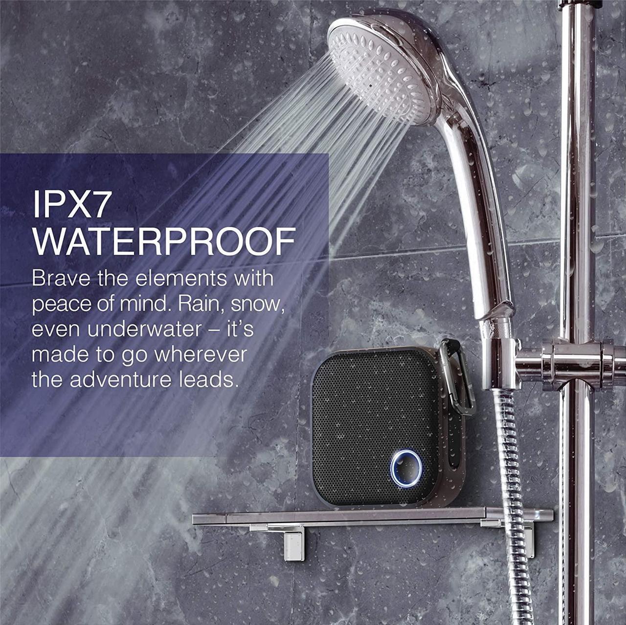 Alt view image 6 of 6 - Brookstone Bluetooth Speakers, IPX7 Waterproof Indoor and Outdoor Speaker, Portable Speakers, Computer Speakers for Desktop Monitors, Tap to Link Multiple Speakers, Carabiner Clip Included