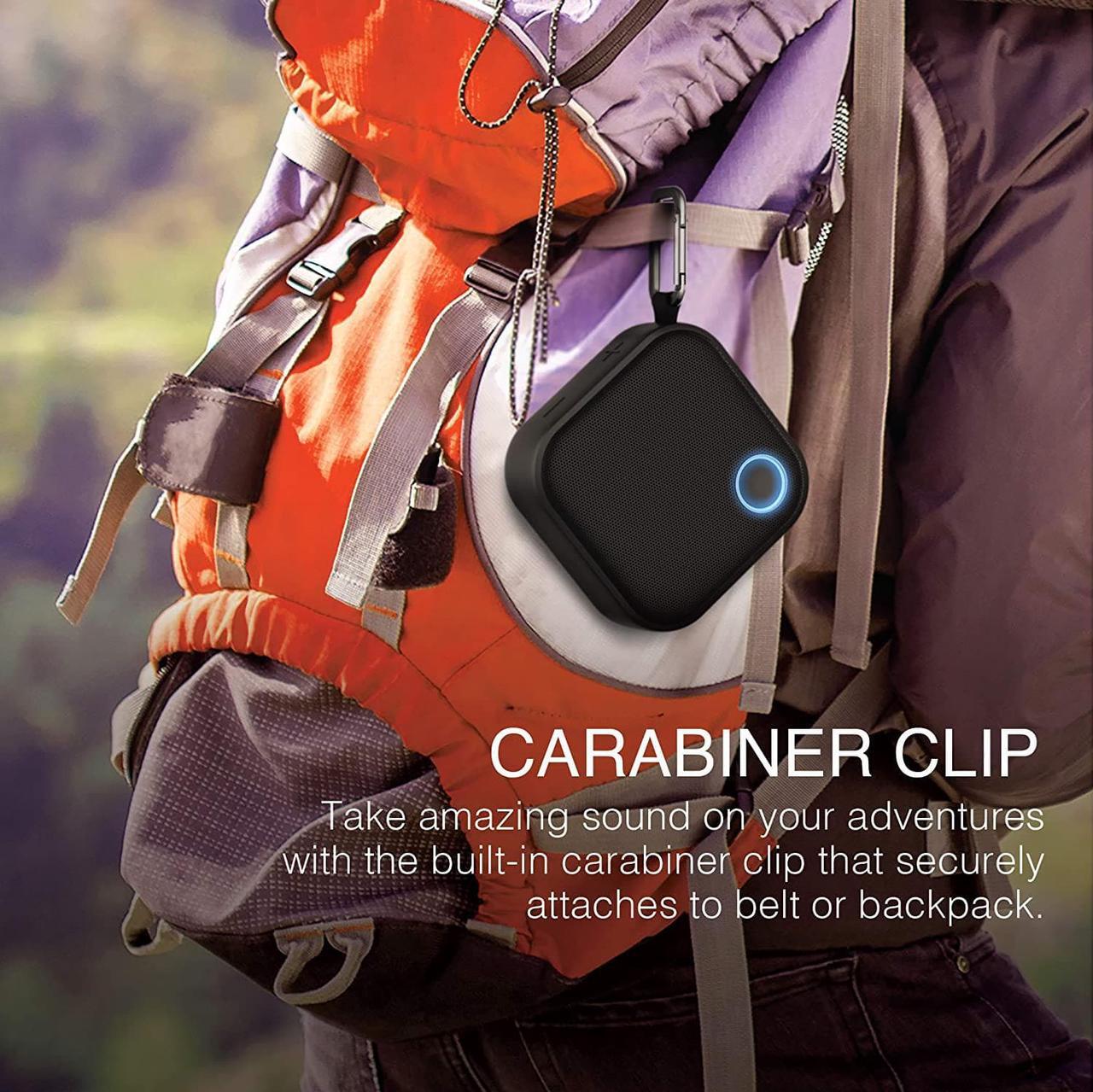 Alt view image 4 of 6 - Brookstone Bluetooth Speakers, IPX7 Waterproof Indoor and Outdoor Speaker, Portable Speakers, Computer Speakers for Desktop Monitors, Tap to Link Multiple Speakers, Carabiner Clip Included