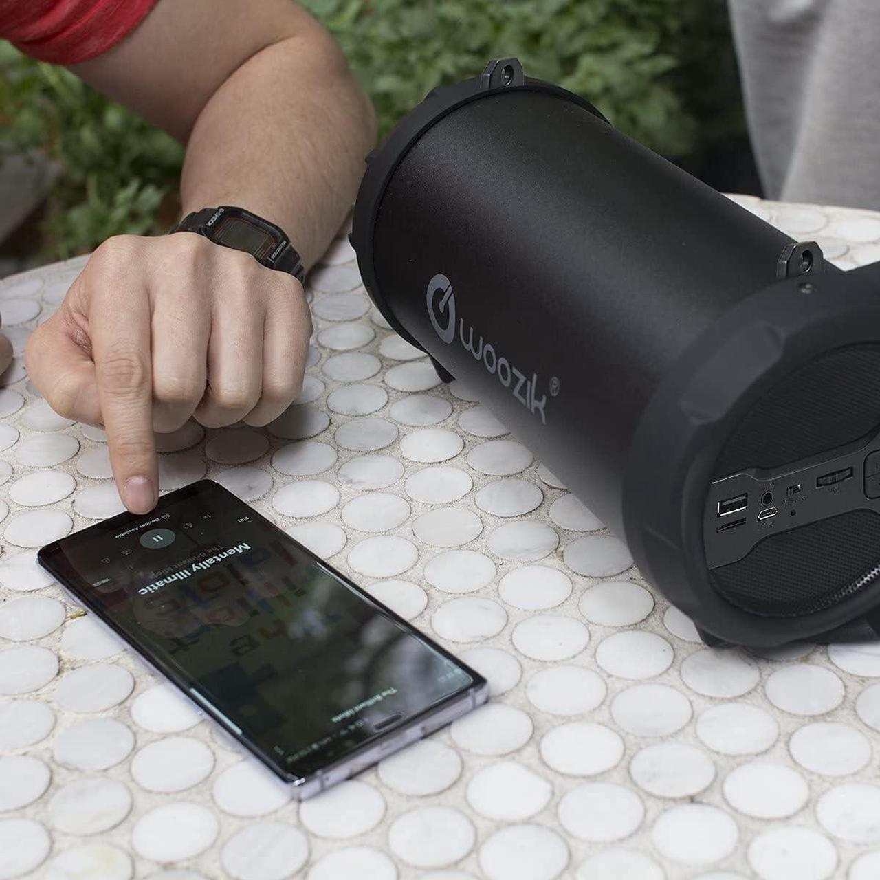 Alt view image 4 of 6 - WOOZIK Rockit Go / S213 Bluetooth Speaker, Wireless Boombox Indoor/Outdoor with FM Radio,Micro SD Card, USB, AUX 3.5mm Support, Rechargeable Battery, Strap for Travel, Great for Parties! - Black