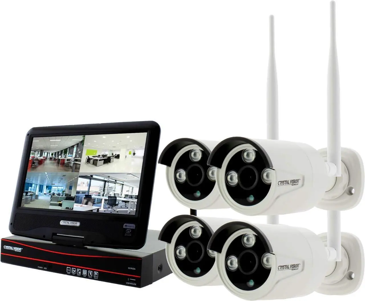 Main image of Gadpiparty [4CH] Crystal Vision CVT9604E-3010W All-in-One True HD Wireless Surveillance System NVR CCTV w/ 2TB HDD, Built-in Monitor & Router, Camera Auto Pair