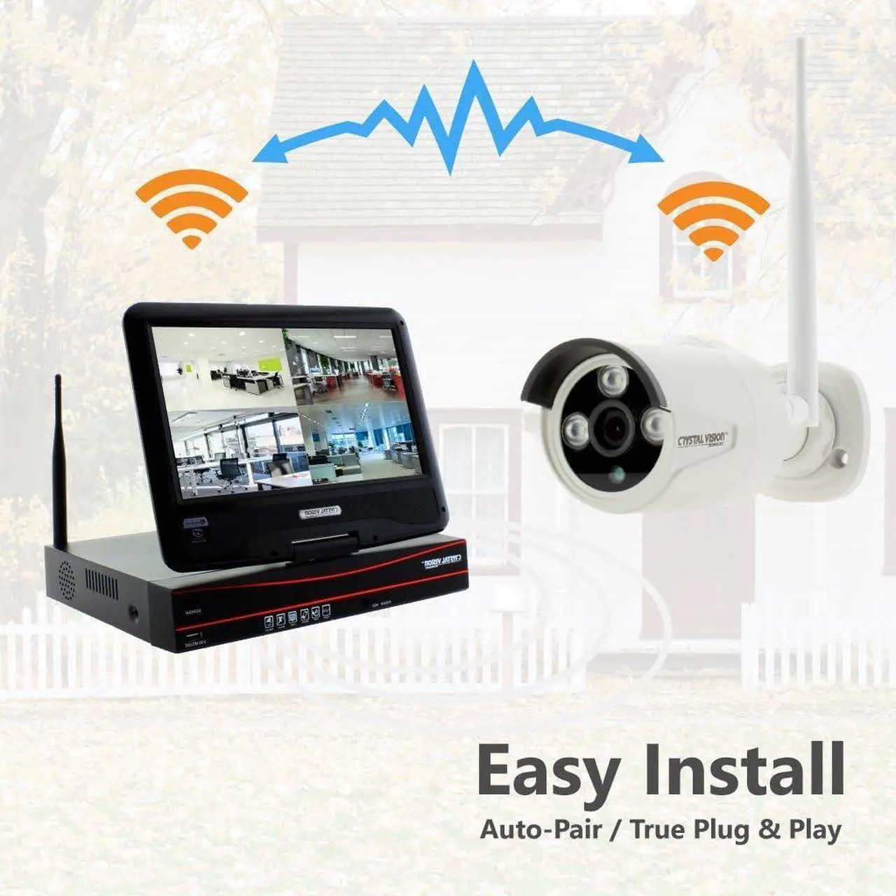 Alt view image 7 of 7 - Gadpiparty [4CH] Crystal Vision CVT9604E-3010W All-in-One True HD Wireless Surveillance System NVR CCTV w/ 2TB HDD, Built-in Monitor & Router, Camera Auto Pair
