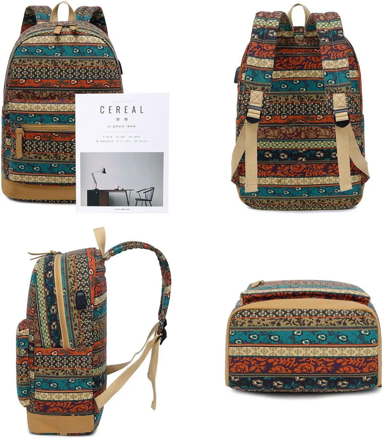 Alt view image 2 of 7 - Bohemian Waterproof Laptop Backpack for Women/Girls, Stylish College School Backpack with USB Charging Port