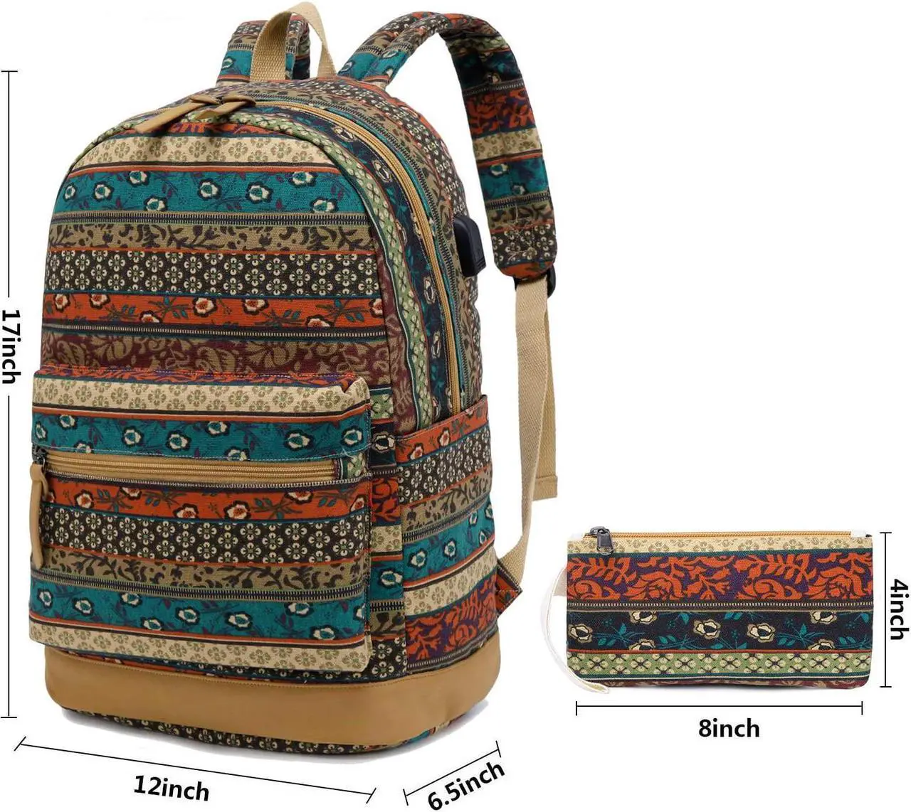 Alt view image 5 of 7 - Bohemian Waterproof Laptop Backpack for Women/Girls, Stylish College School Backpack with USB Charging Port