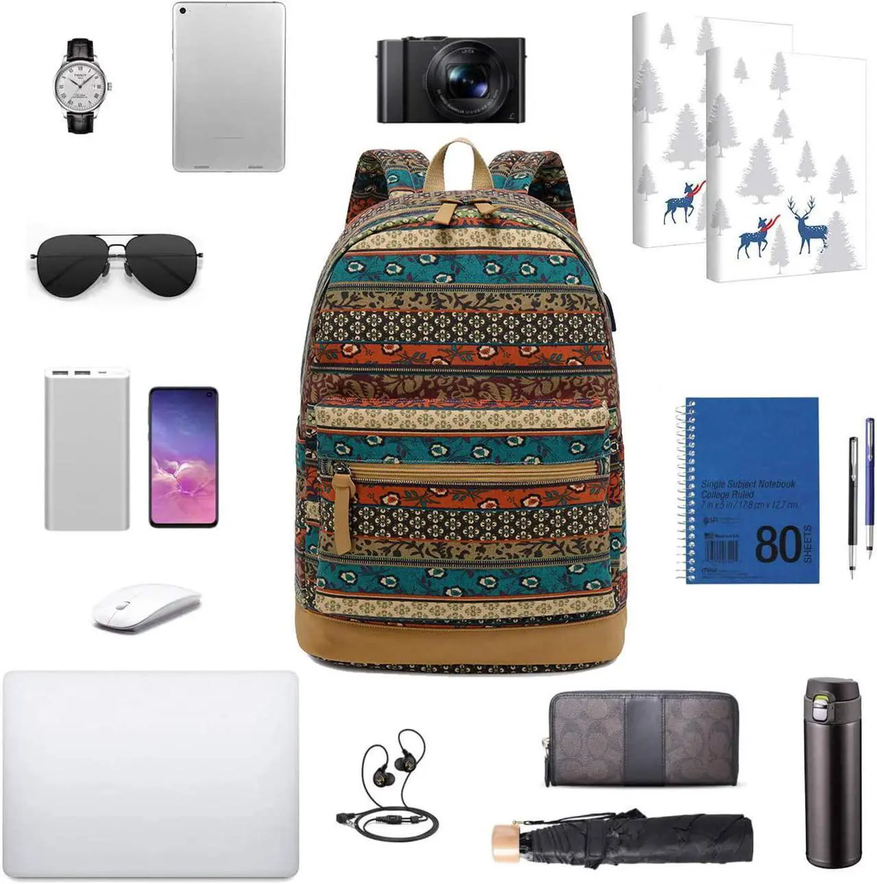 Alt view image 7 of 7 - Bohemian Waterproof Laptop Backpack for Women/Girls, Stylish College School Backpack with USB Charging Port