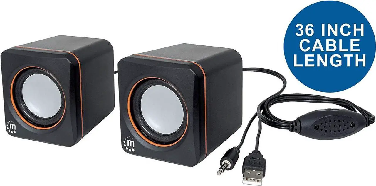 Alt view image 4 of 6 - USB Powered Stereo Speaker System - Small Size - with Volume Control & 3.5 mm Aux Audio Plug to Connect to Laptop, Notebook, Desktop, Computer - 3 Yr Mfg Warranty - Black Orange, 161435