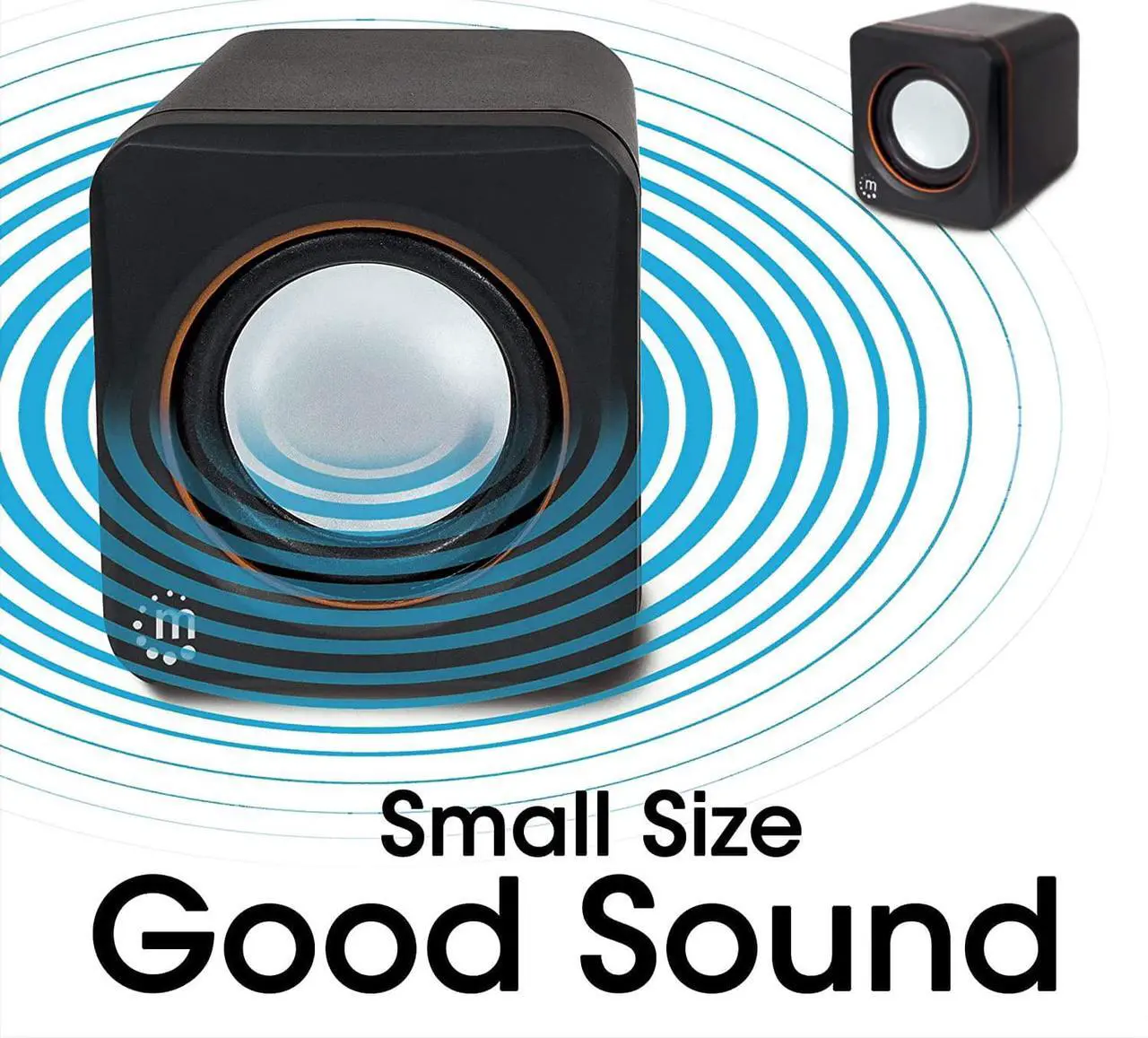 Alt view image 2 of 6 - USB Powered Stereo Speaker System - Small Size - with Volume Control & 3.5 mm Aux Audio Plug to Connect to Laptop, Notebook, Desktop, Computer - 3 Yr Mfg Warranty - Black Orange, 161435