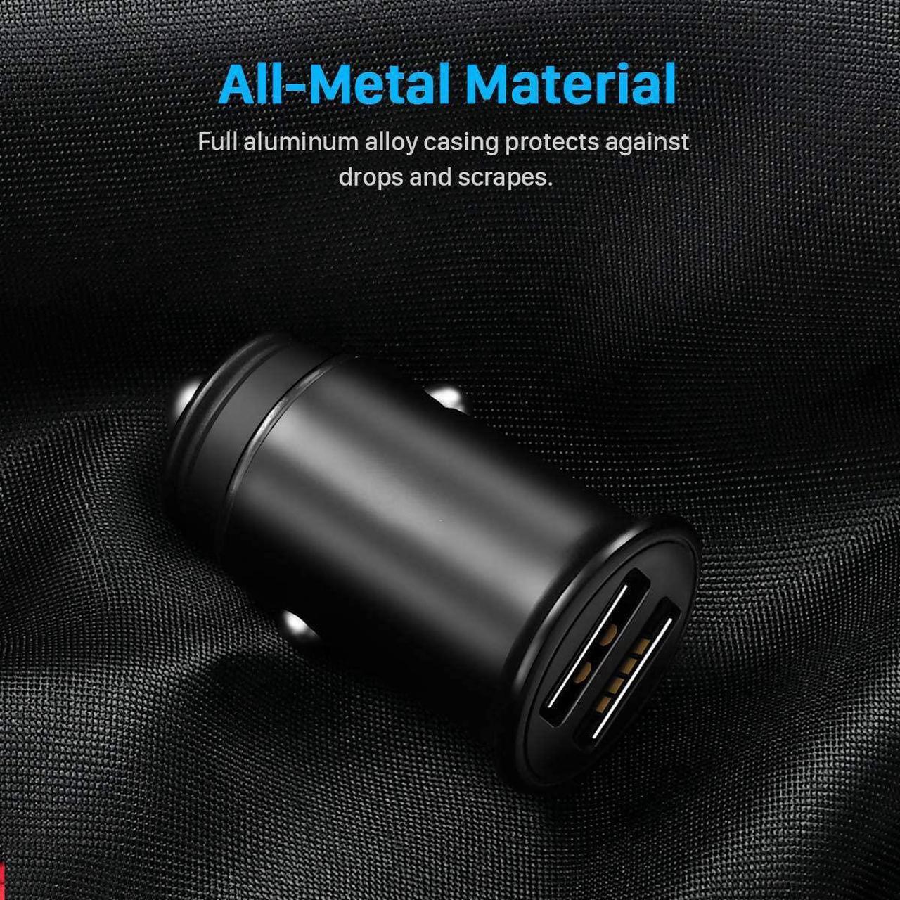 Alt view image 6 of 7 - BoxWave Car Charger Compatible with Panasonic Lumix S5IIX (DC-S5M2X) - Minimus Car Charger with DirectSync Cable (4W), Tiny Small Minimal Compact Dual Car Charger - Jet Black