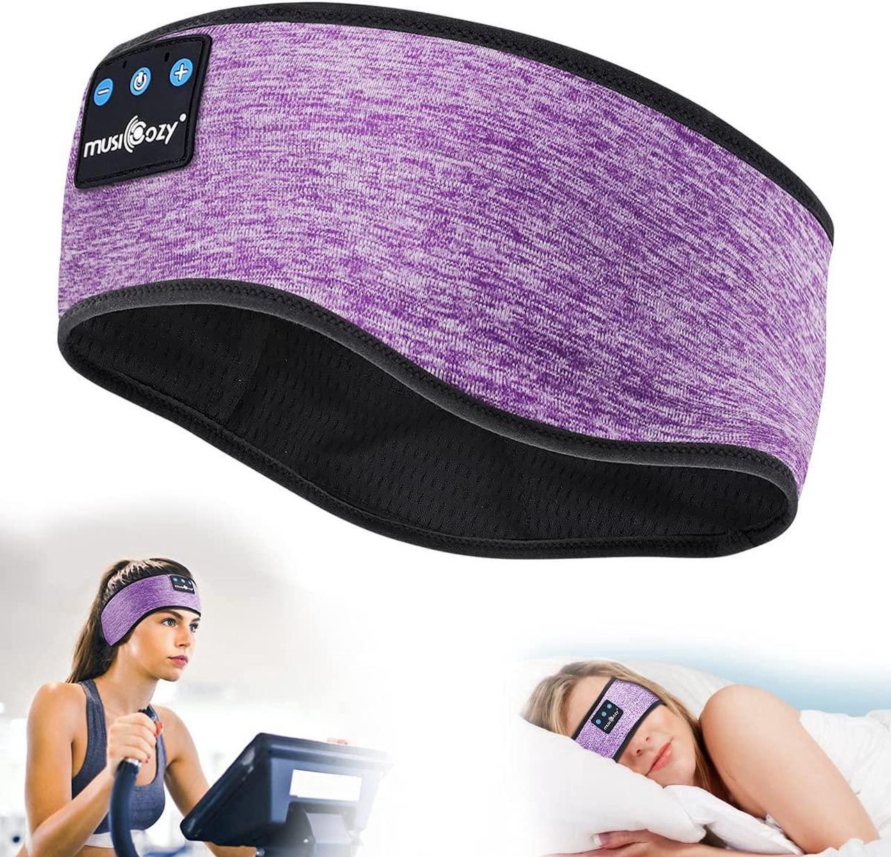 MUSICOZY Bluetooth Headband Sports Sleep Headphones, Wireless Music Sleeping Headphones Sleep Eye Mask Earbuds IPX6 Waterproof for Side Sleepers Workout Running Insomnia Travel Yoga Office, Purple