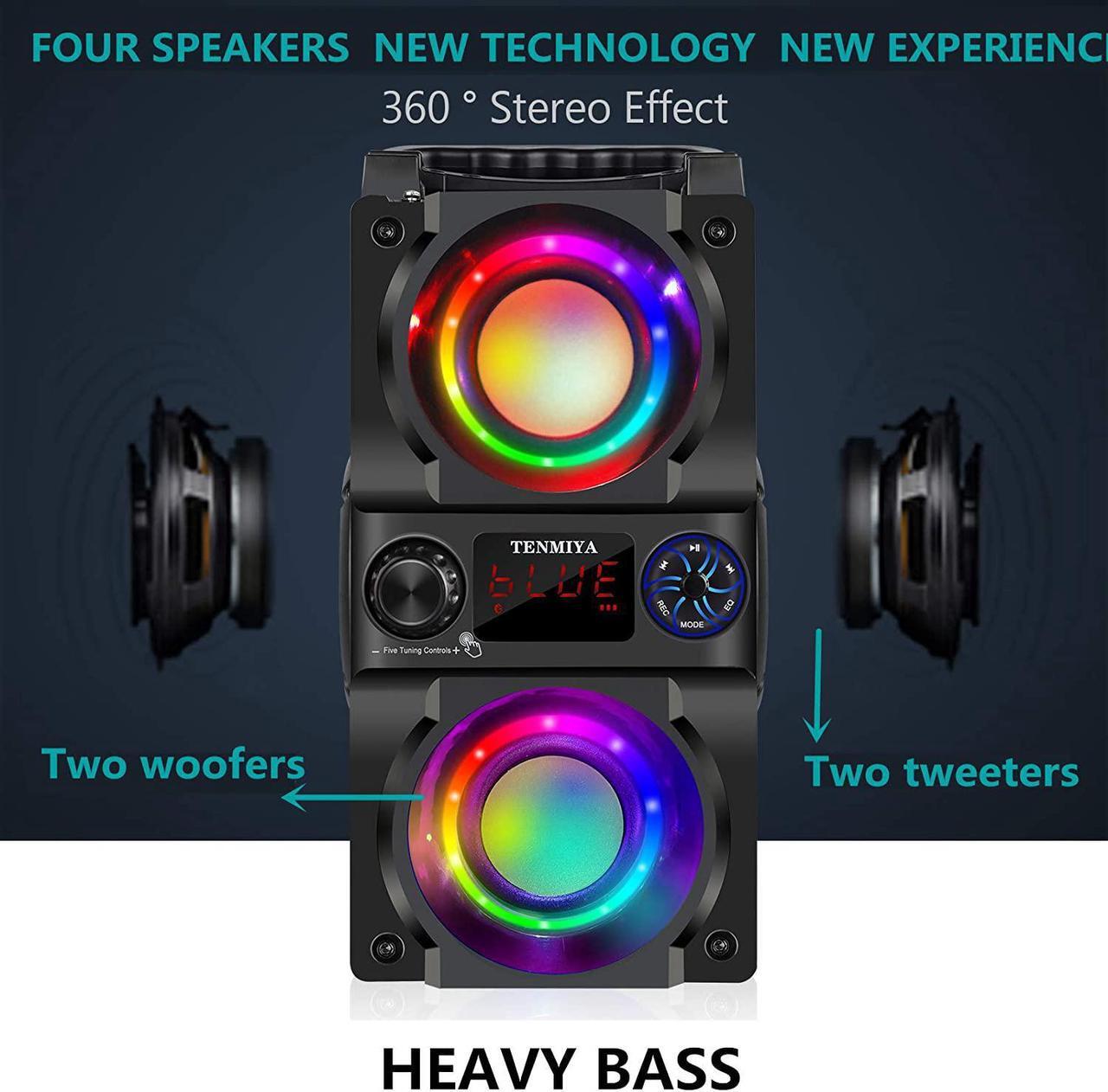 Alt view image 2 of 7 - Bluetooth Speaker, 40W (60W Peak) Portable Wireless Speaker with Colorful Lights, Double Subwoofer Heavy Bass, FM Radio, MP3 Player, Loud Stereo Speaker for Home Outdoor Party Camping