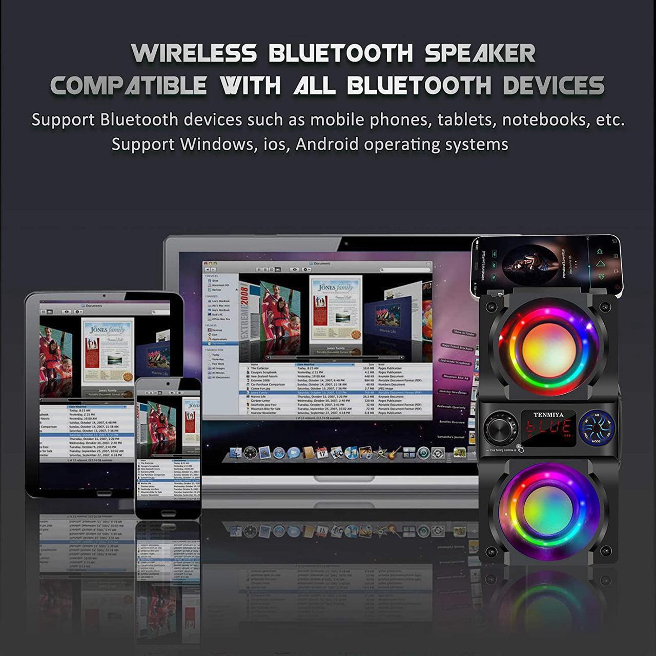 Alt view image 5 of 7 - Bluetooth Speaker, 40W (60W Peak) Portable Wireless Speaker with Colorful Lights, Double Subwoofer Heavy Bass, FM Radio, MP3 Player, Loud Stereo Speaker for Home Outdoor Party Camping