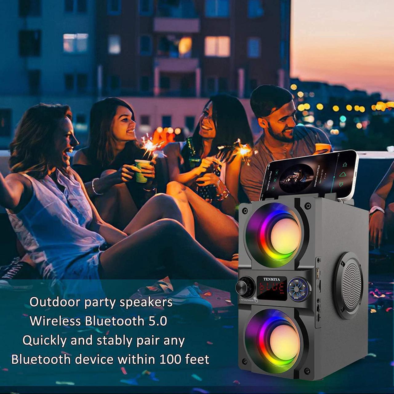 Alt view image 6 of 7 - Bluetooth Speaker, 40W (60W Peak) Portable Wireless Speaker with Colorful Lights, Double Subwoofer Heavy Bass, FM Radio, MP3 Player, Loud Stereo Speaker for Home Outdoor Party Camping