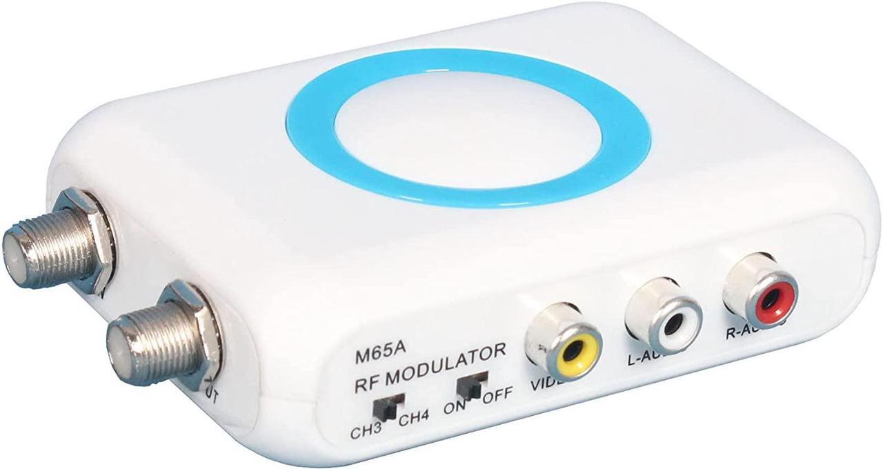 Main image of RF Modulator RCA Coax Adapter CVBS VHF Converter w/ANT in/Out & Channel Switch for VCRs DVD Bule-ray Players Fire Stick PS3 PS4 TV Tuner Satellite Set-top Cable Box AV Video to Analog NTSC Coaxial TV