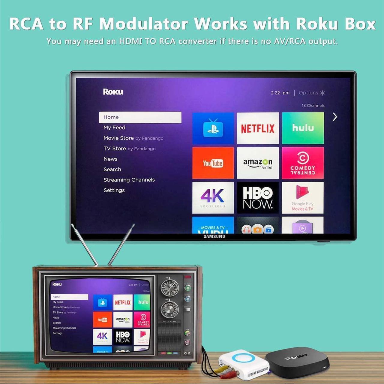 Alt view image 5 of 7 - RF Modulator RCA Coax Adapter CVBS VHF Converter w/ANT in/Out & Channel Switch for VCRs DVD Bule-ray Players Fire Stick PS3 PS4 TV Tuner Satellite Set-top Cable Box AV Video to Analog NTSC Coaxial TV