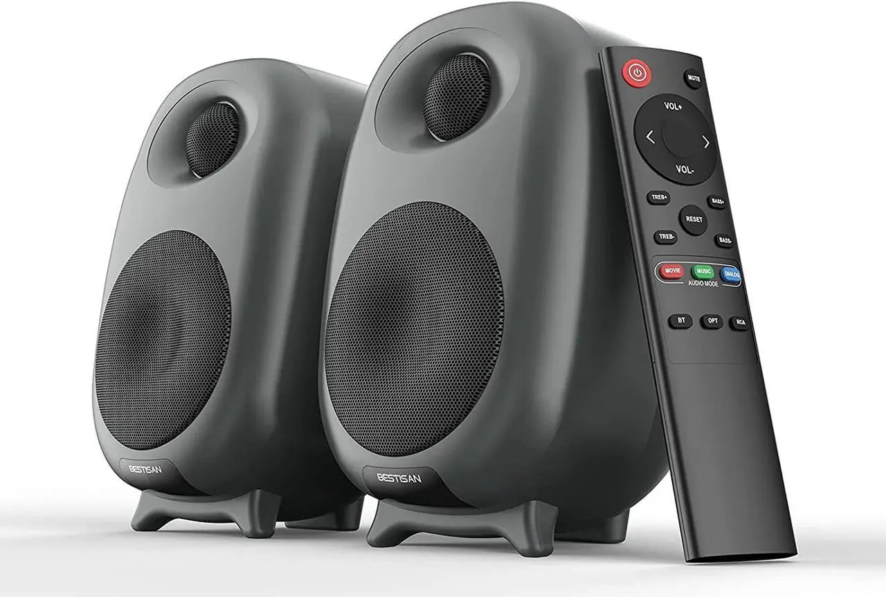 Main image of BESTISAN Bookshelf Speakers, Powered Bluetooth Wireless Bookshelf Speaker with Optical Input -3Inch Near Field Speaker and Silk Dome Tweeter, Three Equalizer Mode for TV, Metal Grey