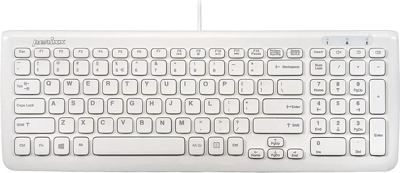 Perixx PERIBOARD-208W US, Wired Compact Design USB Keyboard - 15.28x5.39x0.91 Inches with Number Pad - Glossy White - US English