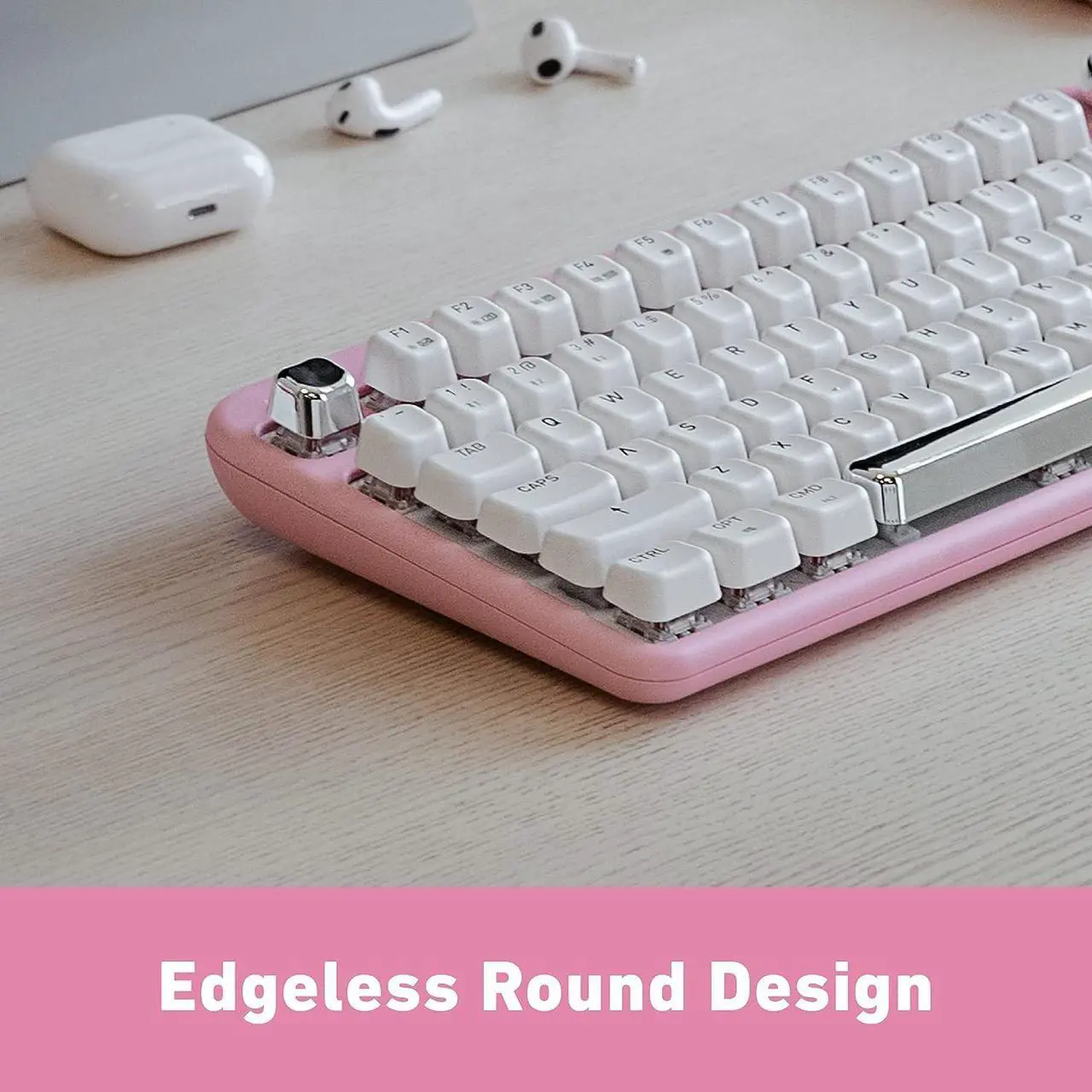 Alt view image 6 of 12 - Azio IK408 IZO Wireless BT5/USB PC & Mac Mechanical Keyboard, Pre-Lubed Red Switches, Pink Blossom