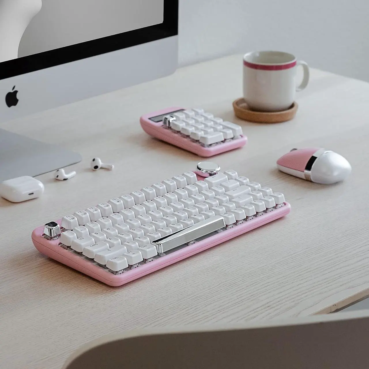 Alt view image 10 of 12 - Azio IK408 IZO Wireless BT5/USB PC & Mac Mechanical Keyboard, Pre-Lubed Red Switches, Pink Blossom