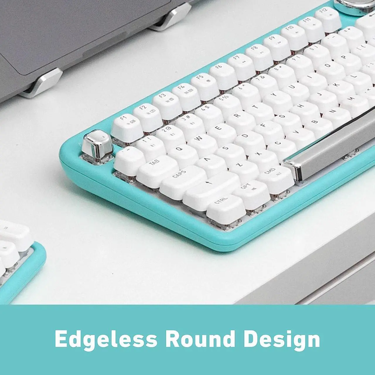 Alt view image 6 of 12 - Azio IK409 IZO Wireless BT5/USB PC & Mac Mechanical Keyboard, Pre-Lubed Red Switches, Mint Daisy