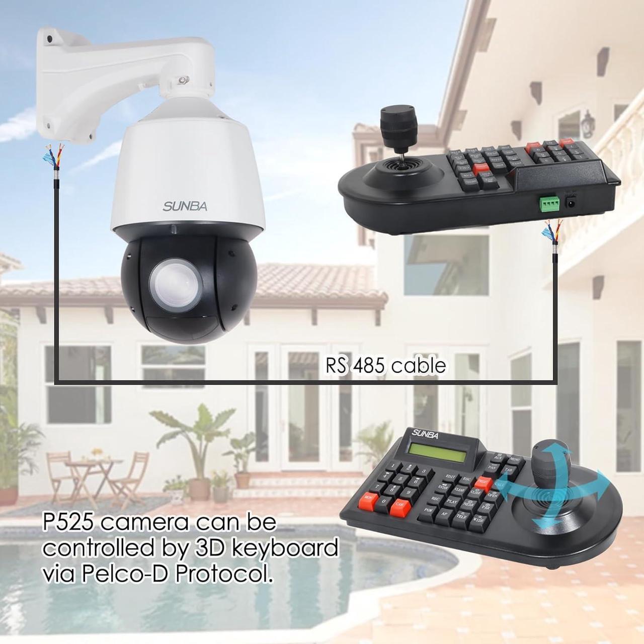 Alt view image 6 of 7 - SUNBA P525+ 3D Keyboard Bundle, 4MP PoE+ PTZ IP Security Camera Outdoor, 25X Optical Zoom, AI Auto Tracking, Two-Way Audio & IP67 Waterproof, 328ft Long Range Night Vision with Lighthunter IR
