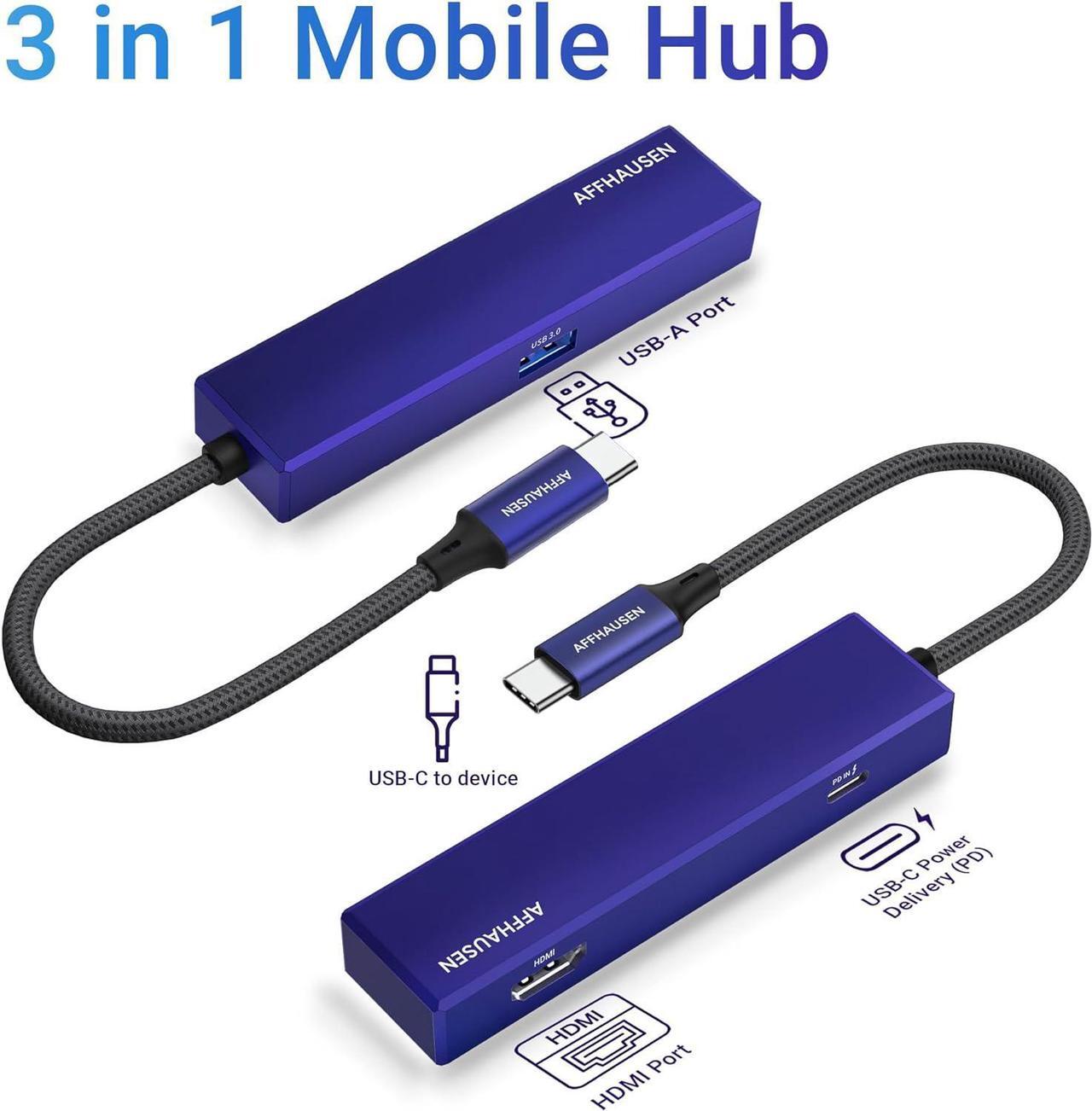 Alt view image 3 of 6 - HM02 3-in-1 USB C Hub Multiport Adapter, with USB-A 5 Gbps Data Port, USB-C 100W Power Delivery, 4K UHD HDMI @ 60Hz - Ideal for iPhone 15, iPad Pro, MacBook Pro, XPS, Lenovo, Mobiles