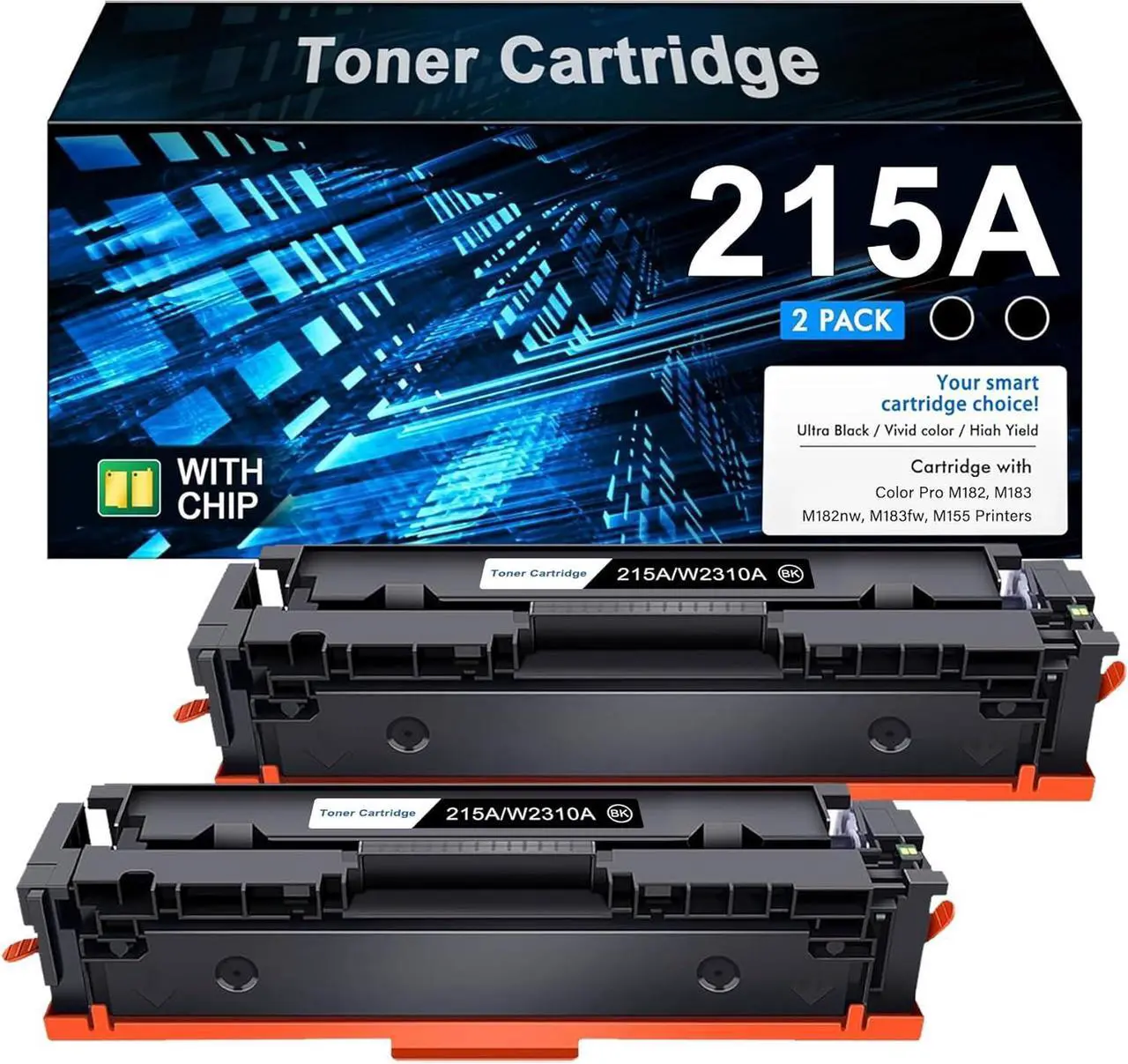 Main image of 215A Black Toner Cartridge with Chip (2 Black) Replacement   215A | W2310A - Compatible with Color Pro MFP M182nw, MFP M183fw, M182, M183, M155 Series Printers