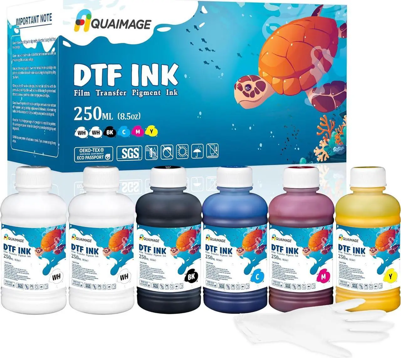Main image of Premium DTF Ink 1500 ml, DTF Transfer Ink for PET Film, Refill Ink for Epson printheads ET-8550, XP-15000, XP600, I3200, L1800, Direct to Film Heat Transfer Printing, 250ml x 6 (2W+BKCMY)