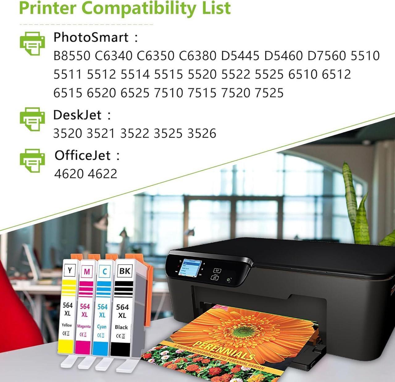 Alt view image 2 of 6 - 564XL 564 Ink Cartridges Combo Pack Replacement  564 564XL Ink Work for Photosmart 7520 6520 5520 6510 C309G DeskJet 3520 Printer (4Pack, 1Black/1Cyan/1Magenta/1Yellow)