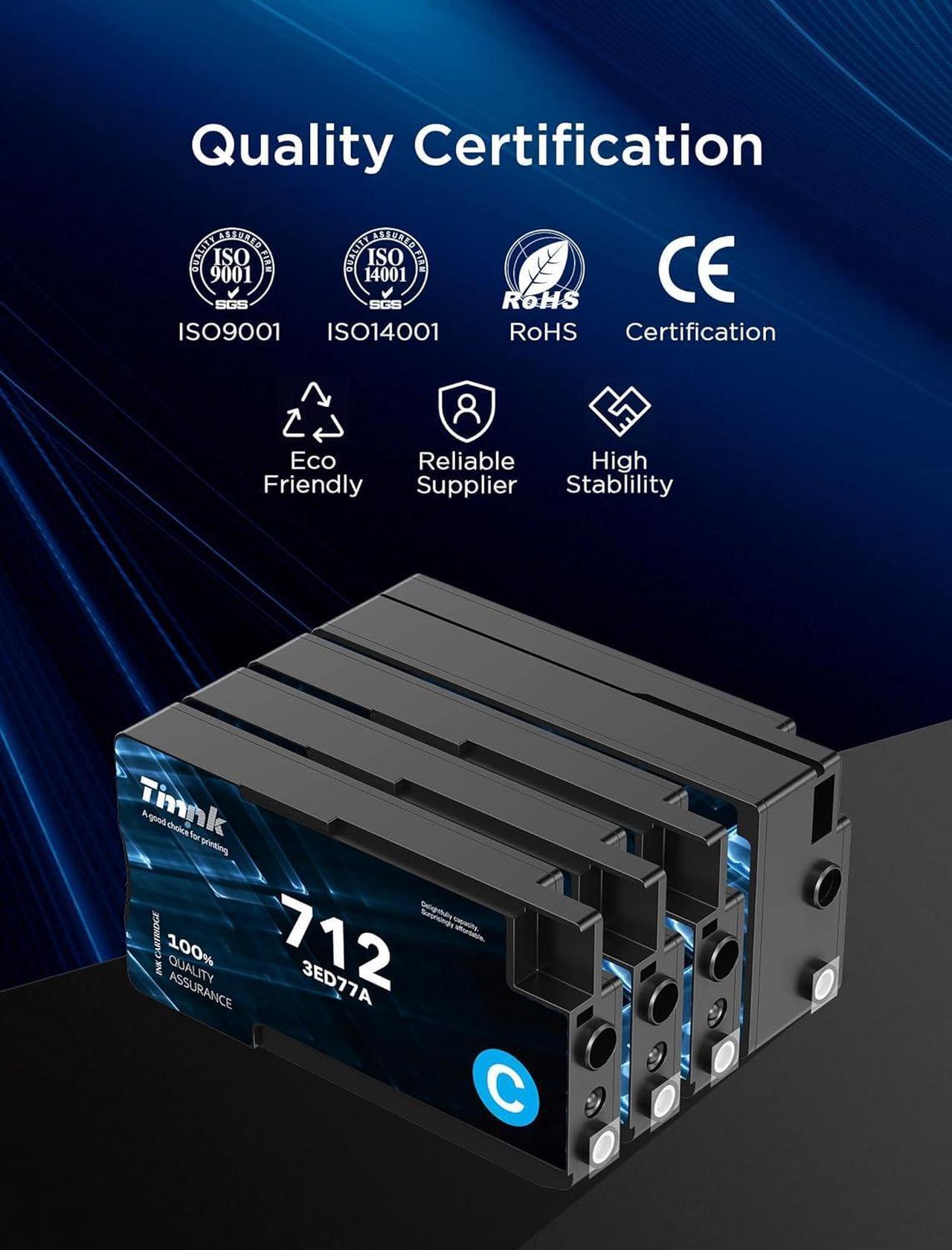 Alt view image 6 of 6 - 712 Compatible Ink Cartridges Replacement  712 XL Ink Cartridges Combo Pack, Work for DesignJet T650 T630 T230 T210 Studio Plotter Printers (BCMY-4 Pack)