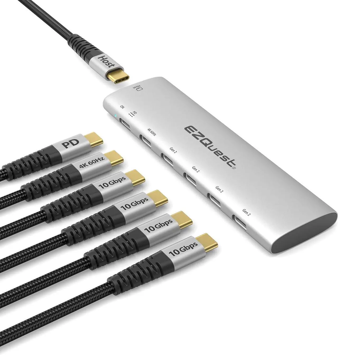 Main image of USB-C Slim Gen 2 Hub Adapter 6-in-1 1 USB-C 4K/60Hz Video, 4 USB-C Gen 2 10Gbps, and 1 USB-C Power Delivery 3.0