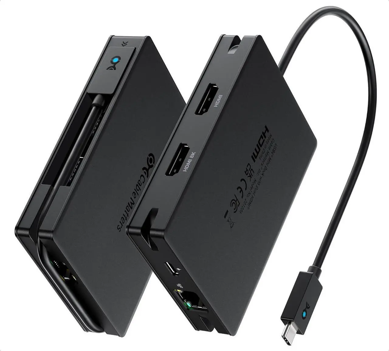 Main image of Cable Matters 8-in-1 Portable 40Gbps Dual HDMI USB4 Hub, USB 4 Dock with 2X 4K@60Hz or 1x 4K@120Hz / 8K@30Hz, 100W PD, Gigabit Ethernet, Compatible with Thunderbolt 4 (*macOS's Display Limitation)