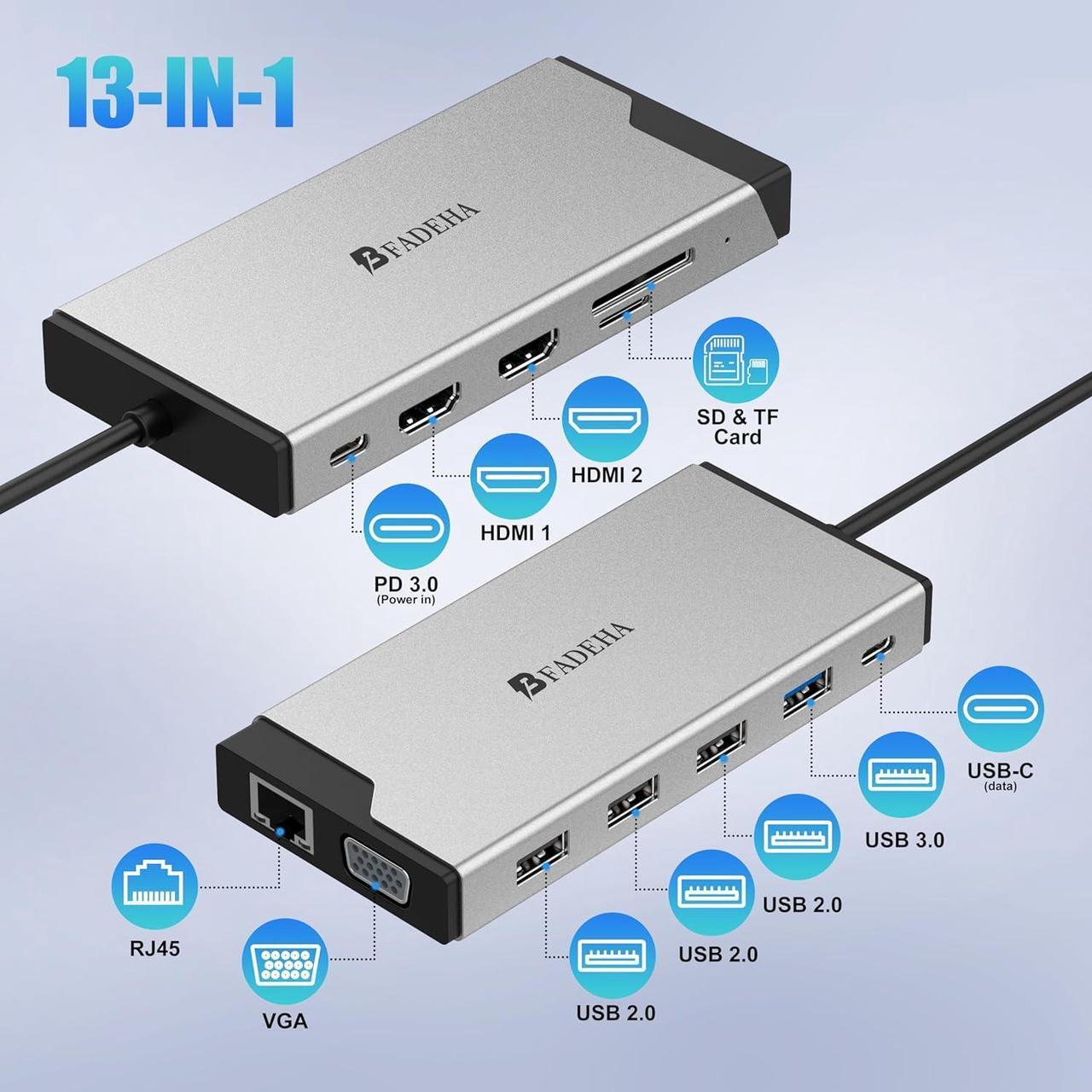 Alt view image 2 of 7 - Latest Version Displaylink Adapter Triple Monitor HDMI Display Docking Station for MacBook M1/M2/M3/Windows, USB C Laptop Computer Docking Station HDMI Splitter Extender VGA USB 3.0 Ethernet