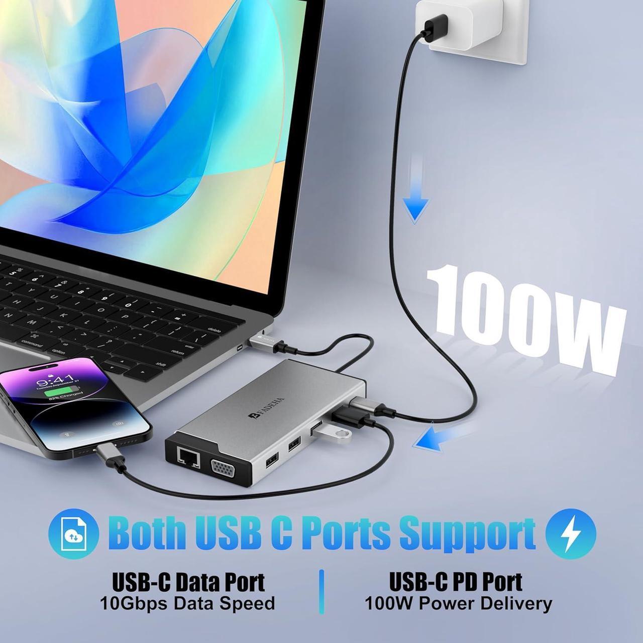 Alt view image 3 of 7 - Latest Version Displaylink Adapter Triple Monitor HDMI Display Docking Station for MacBook M1/M2/M3/Windows, USB C Laptop Computer Docking Station HDMI Splitter Extender VGA USB 3.0 Ethernet