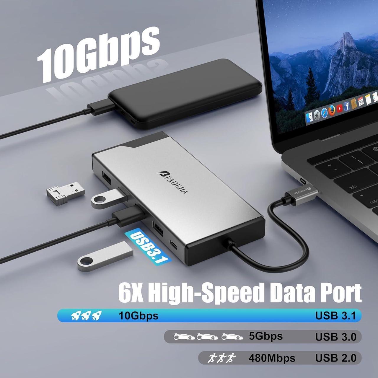 Alt view image 6 of 7 - Latest Version Displaylink Adapter Triple Monitor HDMI Display Docking Station for MacBook M1/M2/M3/Windows, USB C Laptop Computer Docking Station HDMI Splitter Extender VGA USB 3.0 Ethernet