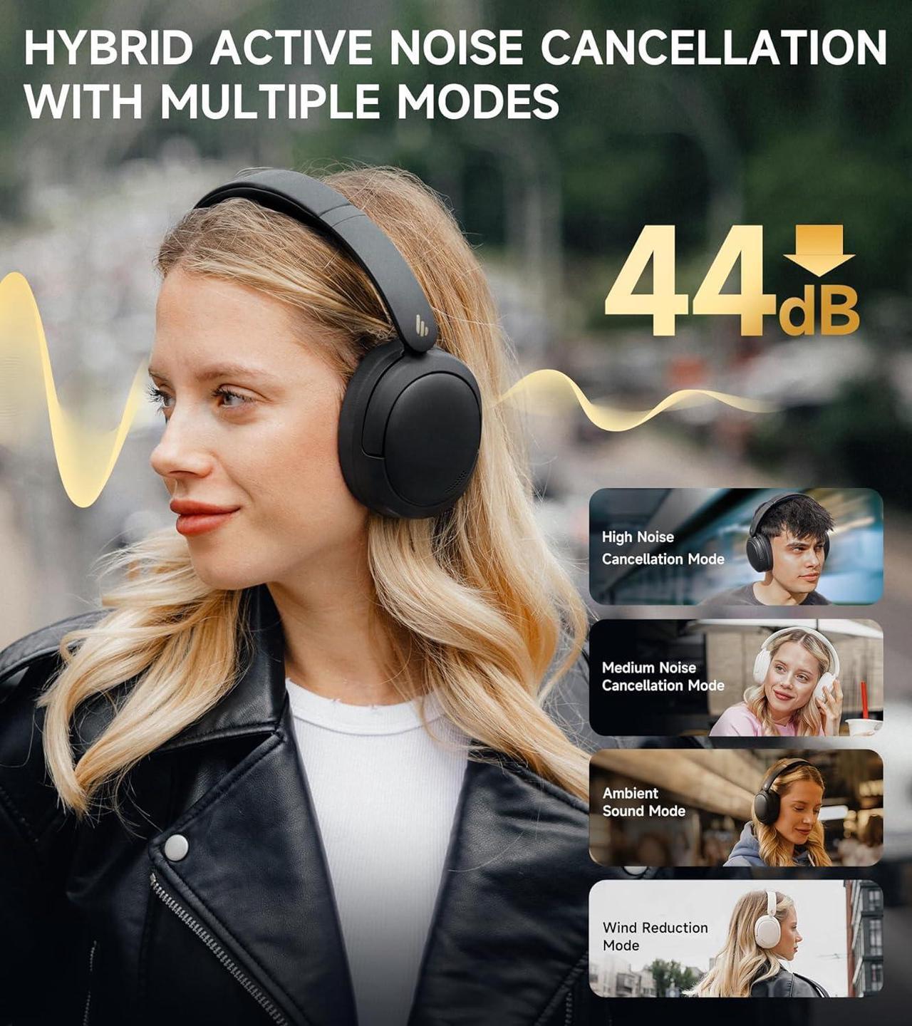 Alt view image 2 of 7 - W800BT Pro Hybrid Active Noise Cancelling Headphones - Hi-Res Audio - AI Call Noise Cancellation - 45H Playtime - Fast Charging - Foldable - Wireless Over-Ear Bluetooth 5.4 Headphones - Black