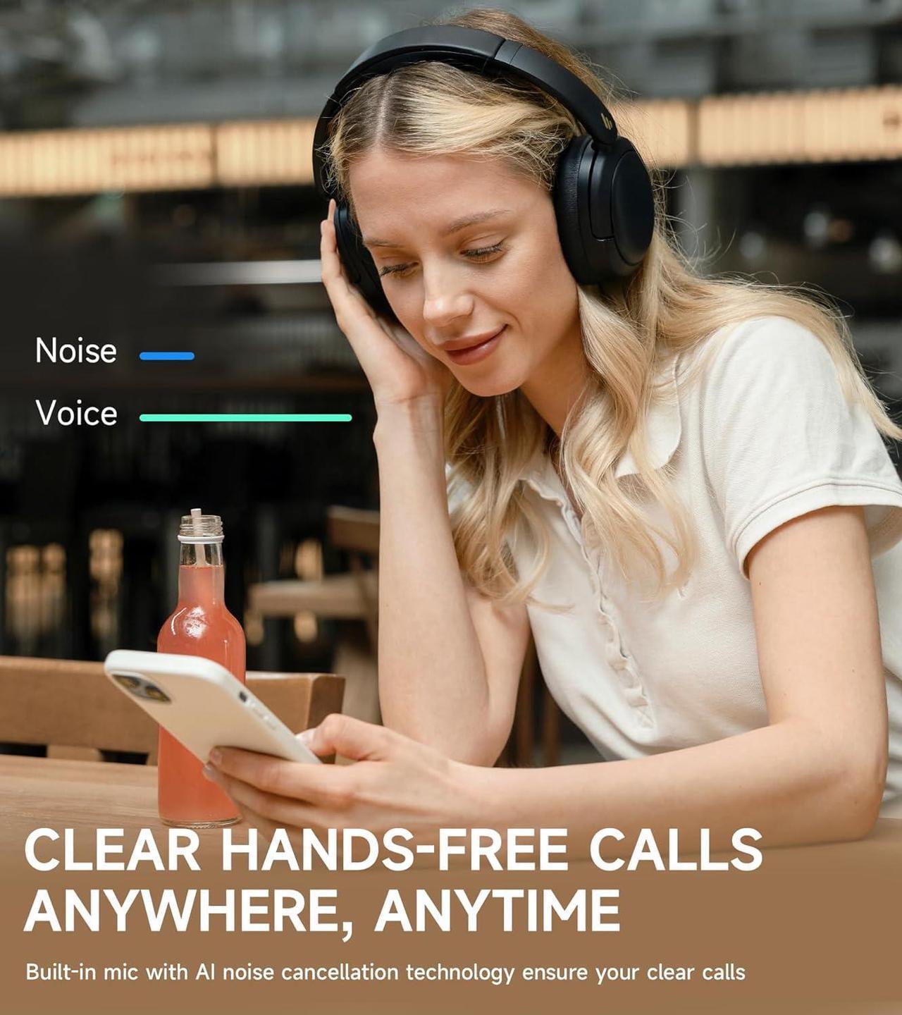 Alt view image 4 of 7 - W800BT Pro Hybrid Active Noise Cancelling Headphones - Hi-Res Audio - AI Call Noise Cancellation - 45H Playtime - Fast Charging - Foldable - Wireless Over-Ear Bluetooth 5.4 Headphones - Black