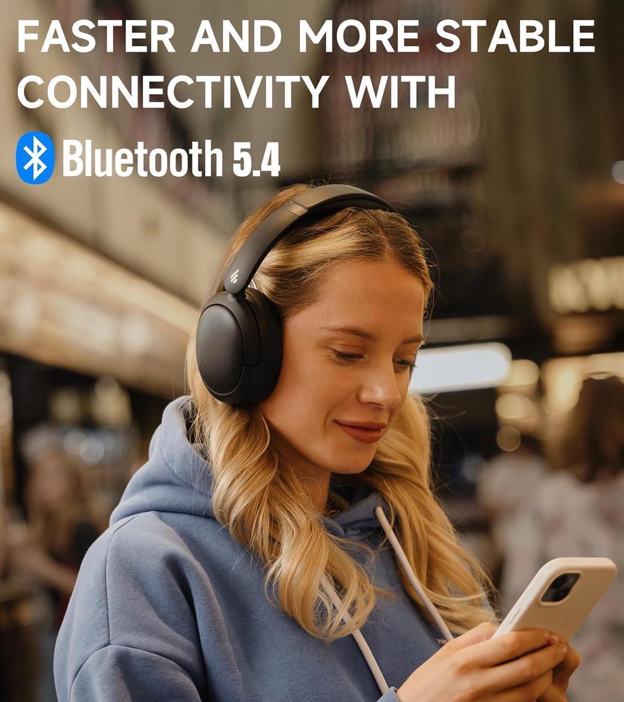 Alt view image 5 of 7 - W800BT Pro Hybrid Active Noise Cancelling Headphones - Hi-Res Audio - AI Call Noise Cancellation - 45H Playtime - Fast Charging - Foldable - Wireless Over-Ear Bluetooth 5.4 Headphones - Black