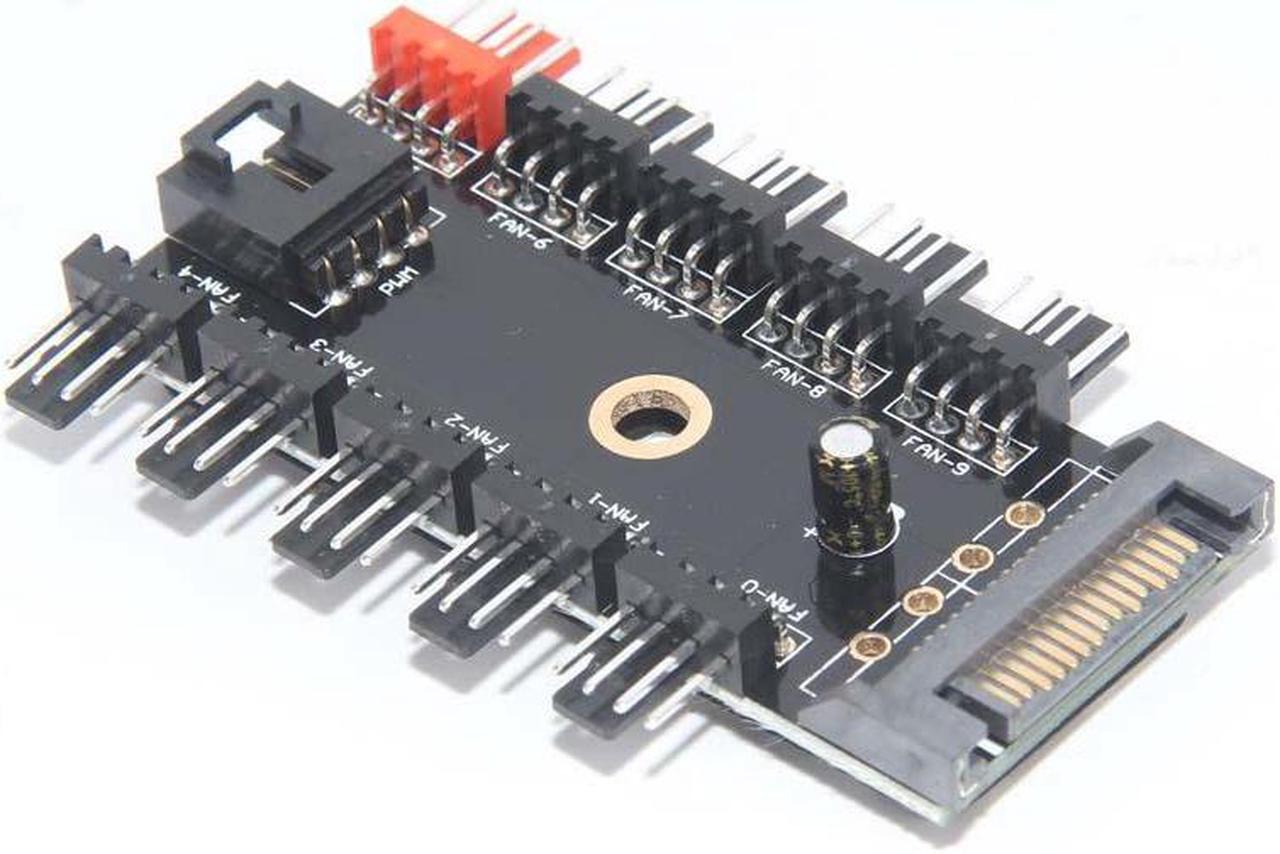 Alt view image 4 of 6 - Black 1 to 10 PC Cooler Cooling Fan Hub Splitter Cable Pwm SATA 12V Power Supply Speed Adapter for Computer Miner Mining