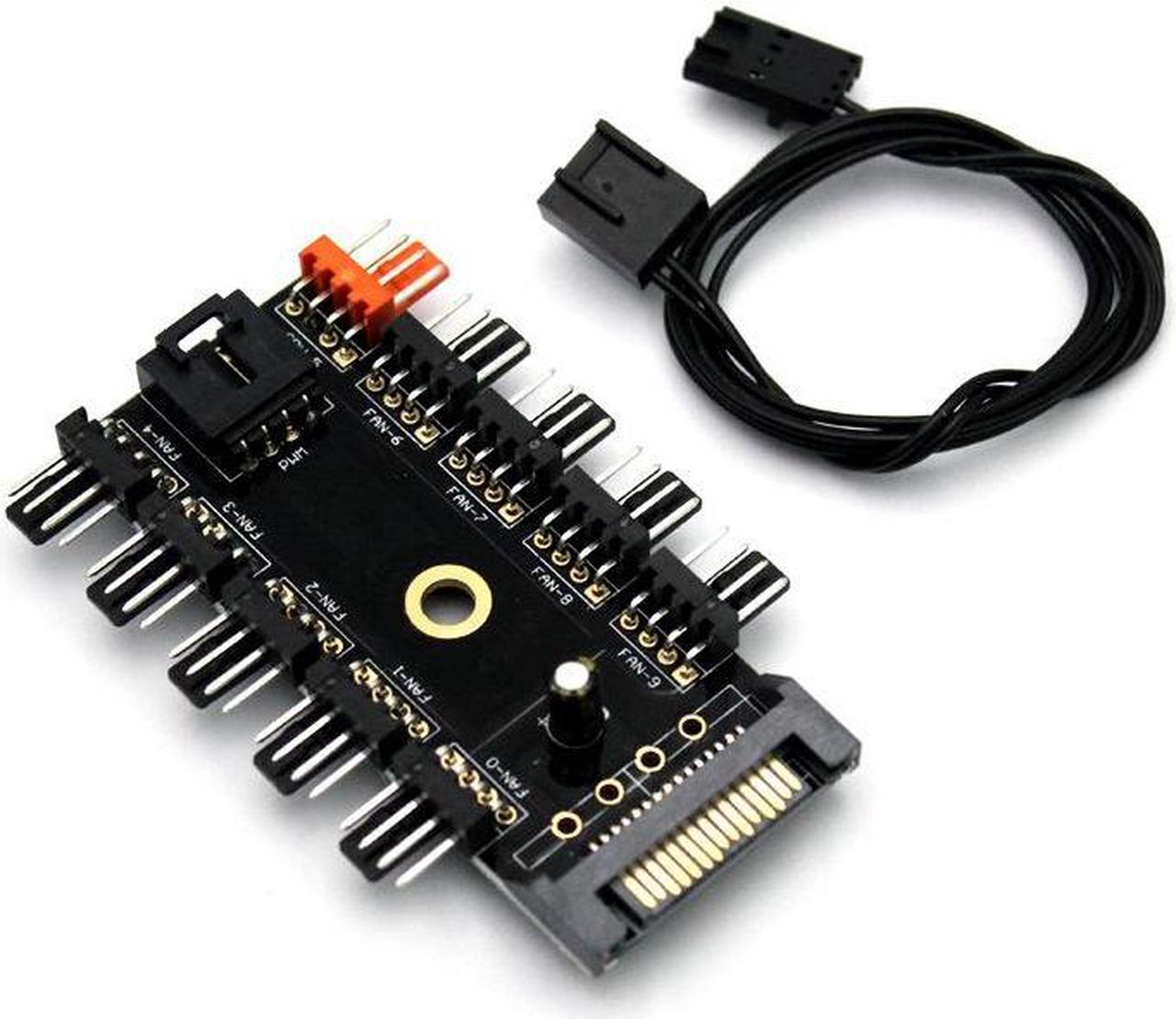 Alt view image 3 of 6 - Black 1 to 10 PC Cooler Cooling Fan Hub Splitter Cable Pwm SATA 12V Power Supply Speed Adapter for Computer Miner Mining