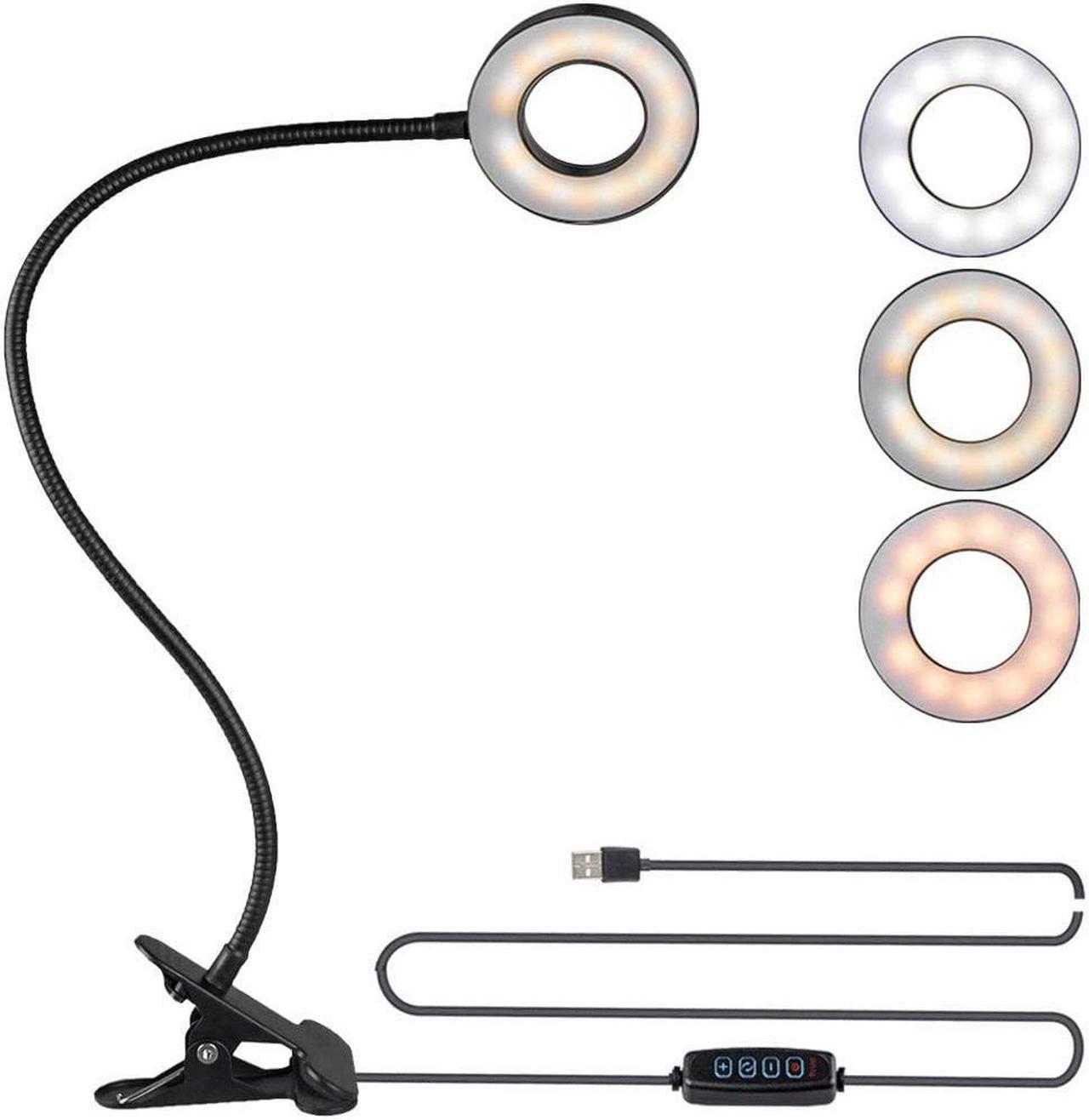 Bekada Clip on Desk/Ring Light with Clamp for Video Conference Lighting, Computer Webcam, USB LED Laptop Light for Zoom Meetings Reading with 3 Color 10 Dimming Level